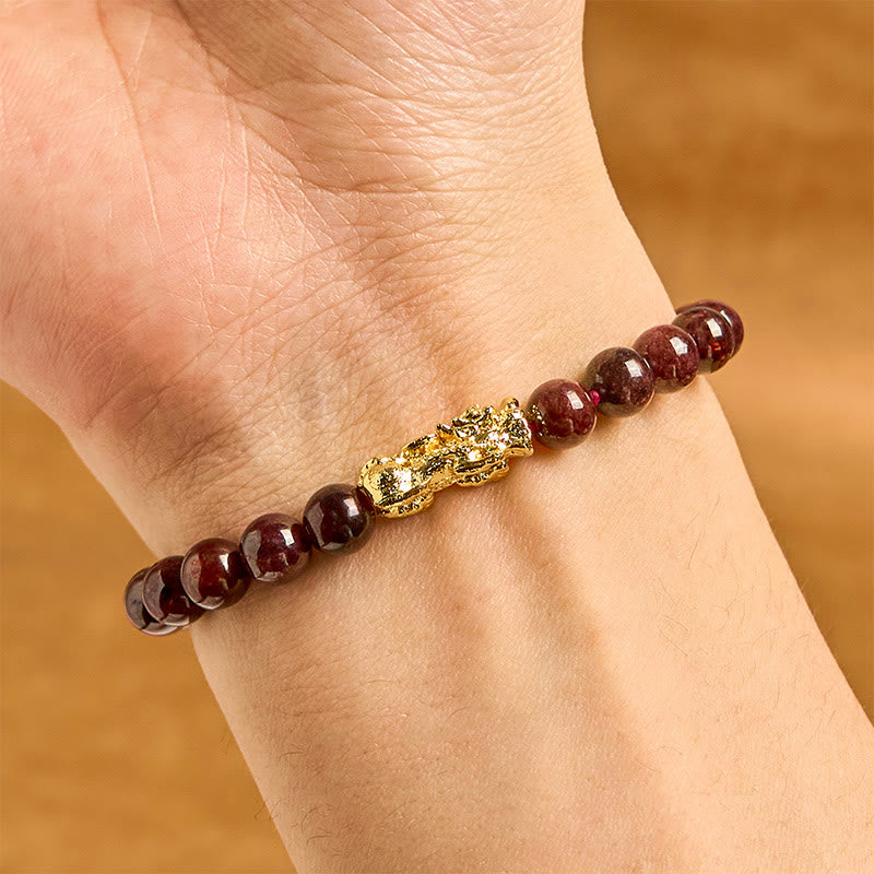 Fortune Jewel Natural Garnet Beads PiXiu Protection Bracelet