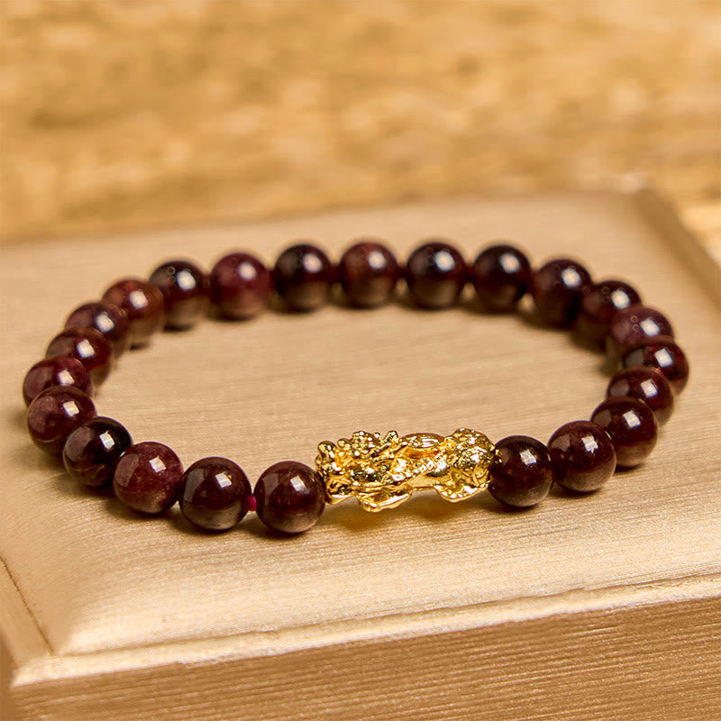 Fortune Jewel Natural Garnet Beads PiXiu Protection Bracelet