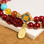 Buddha Stones Cinnabar PiXiu Fu Character Blessing Double Wrap Bracelet