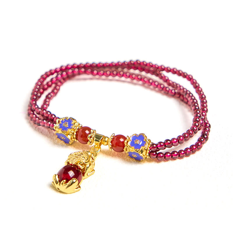 Fortune Jewel Natural 3mm Garnet Beads PiXiu Flower Purification Multilayer Bracelet