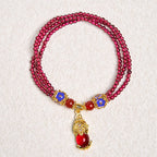 Fortune Jewel Natural 3mm Garnet Beads PiXiu Flower Purification Multilayer Bracelet