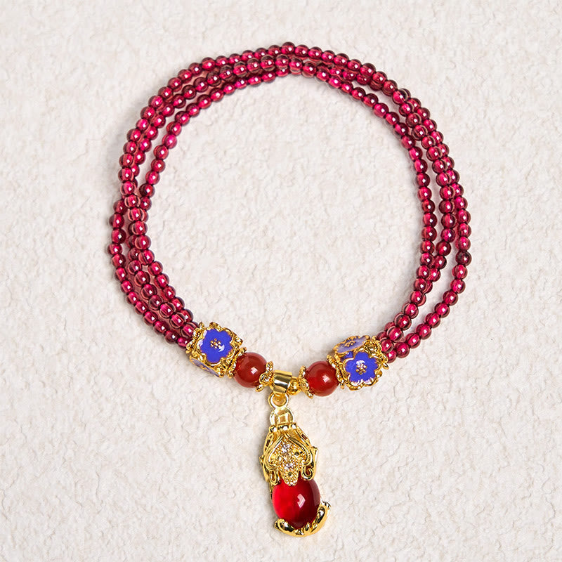 Fortune Jewel Natural 3mm Garnet Beads PiXiu Flower Purification Multilayer Bracelet