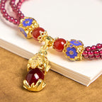Fortune Jewel Natural 3mm Garnet Beads PiXiu Flower Purification Multilayer Bracelet