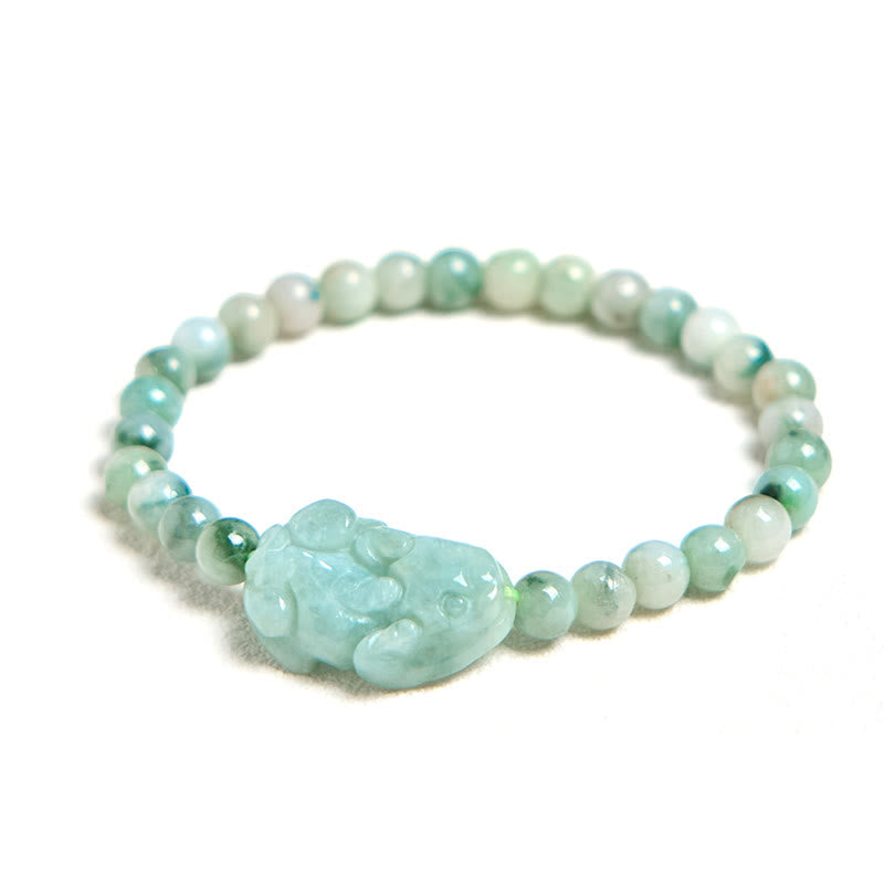 Fortune Jewel Natural Green Jade PiXiu Carved Luck Bracelet