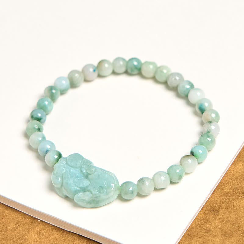 Fortune Jewel Natural Green Jade PiXiu Carved Luck Bracelet
