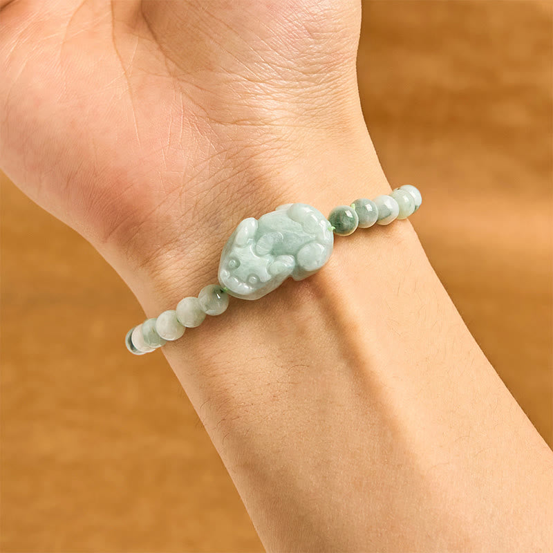 Fortune Jewel Natural Green Jade PiXiu Carved Luck Bracelet