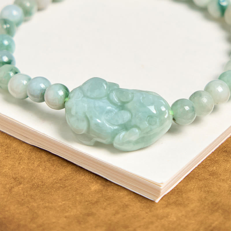 Fortune Jewel Natural Green Jade PiXiu Carved Luck Bracelet