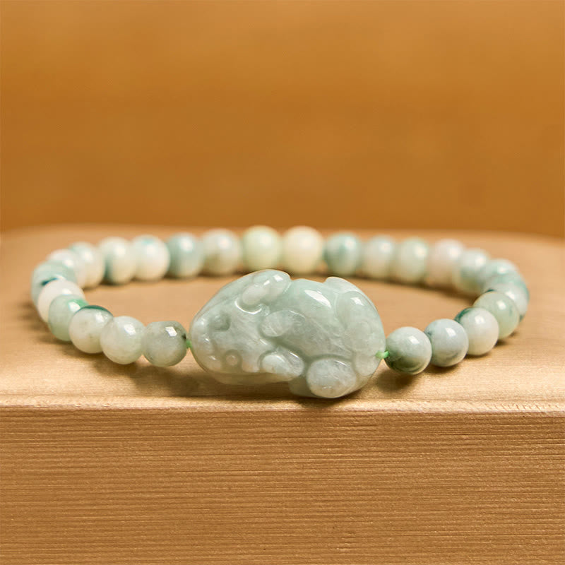 Fortune Jewel Natural Green Jade PiXiu Carved Luck Bracelet