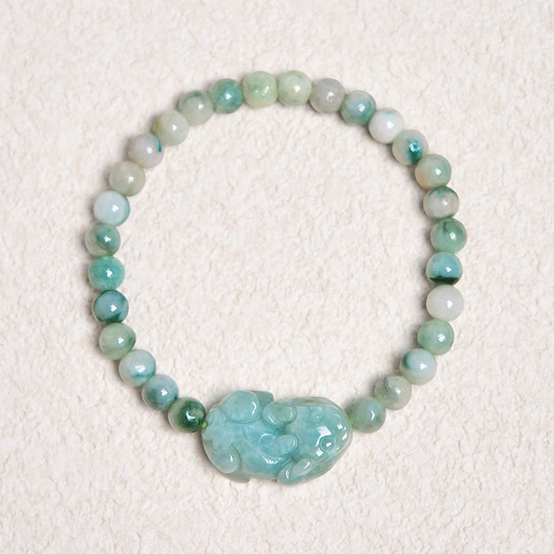Fortune Jewel Natural Green Jade PiXiu Carved Luck Bracelet