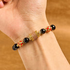 Fortune Jewel Natural Black Onyx Five Scripture Copper Coins Fortune Bracelet