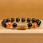 Fortune Jewel Natural Black Onyx Five Scripture Copper Coins Fortune Bracelet