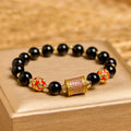 Fortune Jewel Natural Black Onyx Five Scripture Copper Coins Fortune Bracelet