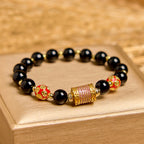 Fortune Jewel Natural Black Onyx Five Scripture Copper Coins Fortune Bracelet