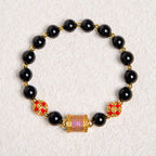Fortune Jewel Natural Black Onyx Five Scripture Copper Coins Fortune Bracelet