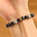 Fortune Jewel Lava Rock Black Onyx Picasso Jasper Healing Bracelet