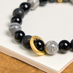 Fortune Jewel Lava Rock Black Onyx Picasso Jasper Healing Bracelet