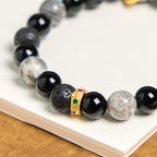 Fortune Jewel Lava Rock Black Onyx Picasso Jasper Healing Bracelet