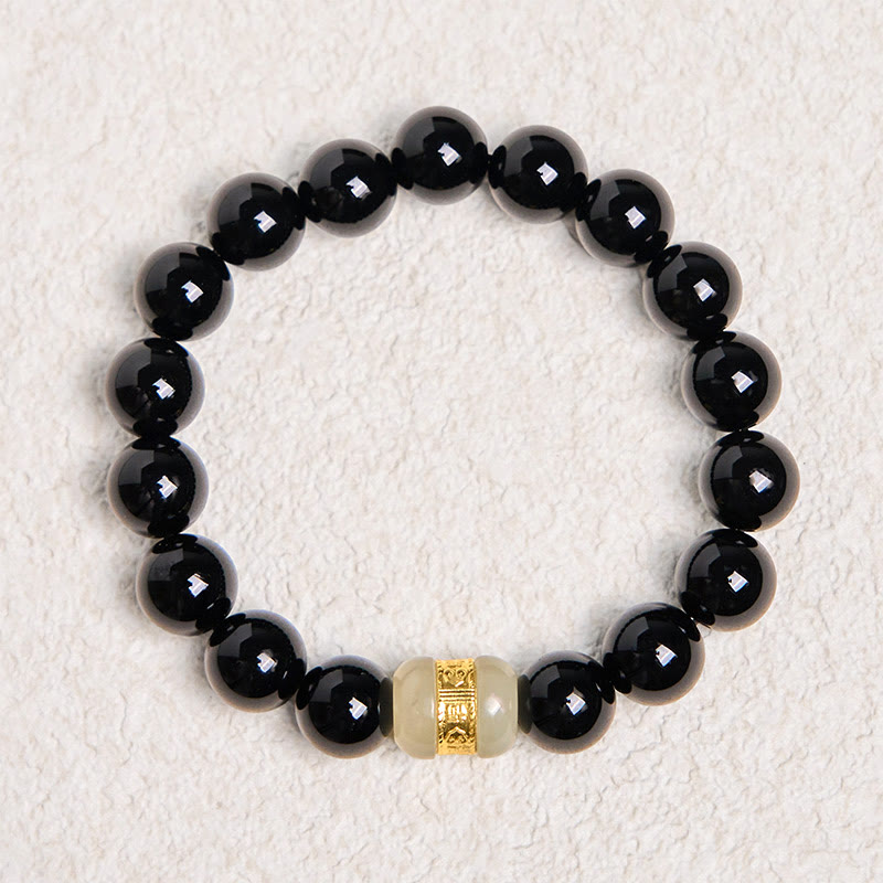 Fortune Jewel Natural Black Onyx Jade Support Bracelet