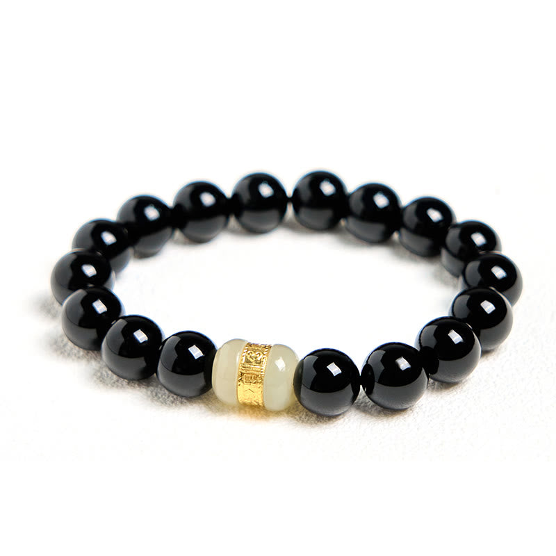 Fortune Jewel Natural Black Onyx Jade Support Bracelet