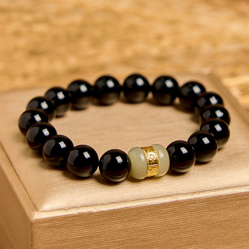 Fortune Jewel Natural Black Onyx Jade Support Bracelet