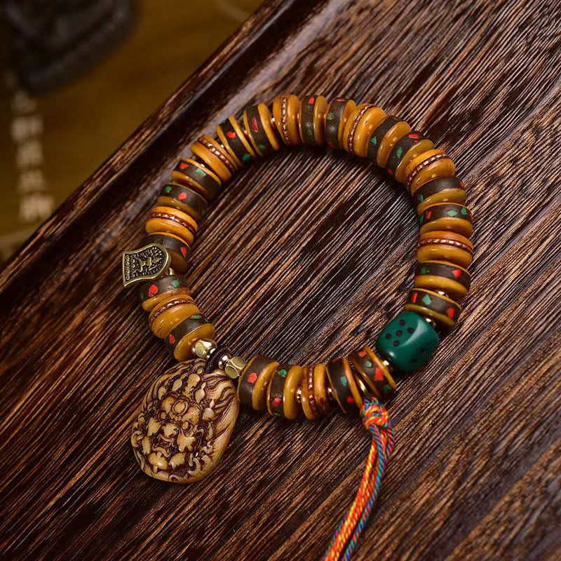 Fortune Jewel Tibetan Camel Bone Dice Tassel Protection Bracelet