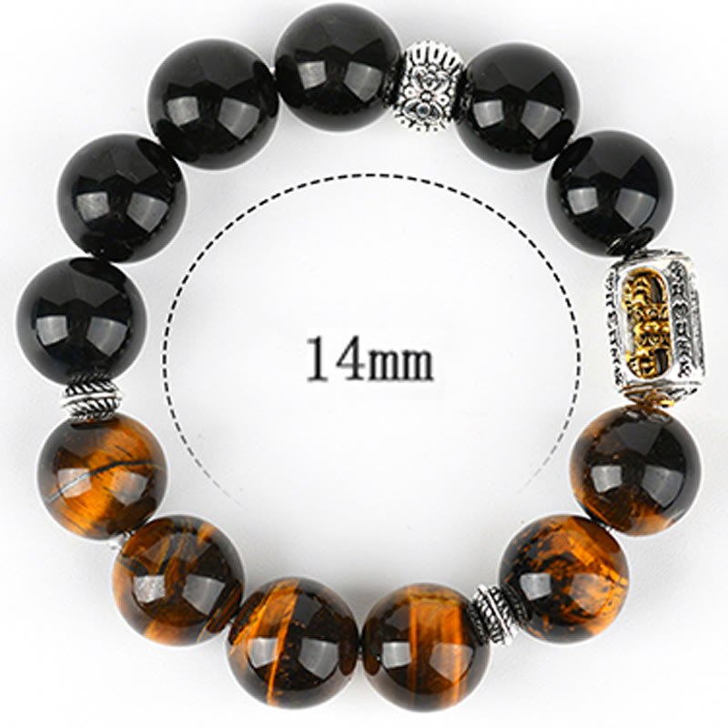 Fortune Jewel Natural Silver Sheen Obsidian Tiger Eye Vajra Protection Bracelet