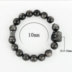 Fortune Jewel Natural Silver Sheen Obsidian Lion Dance Protection Bracelet