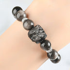 Fortune Jewel Natural Silver Sheen Obsidian Lion Dance Protection Bracelet