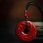 Fortune Jewel Natural Cinnabar Lotus Peace Buckle Blessing Necklace String Pendant