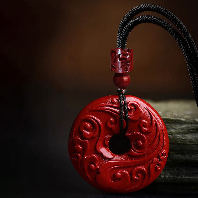 Fortune Jewel Natural Cinnabar Lotus Peace Buckle Blessing Necklace String Pendant