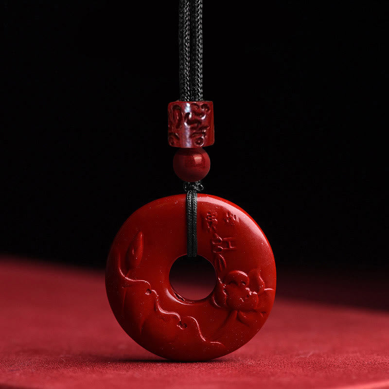 Fortune Jewel Natural Cinnabar Lotus Peace Buckle Blessing Necklace String Pendant