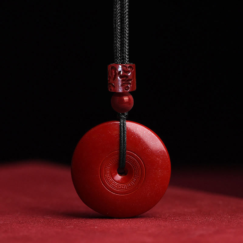 Fortune Jewel Natural Cinnabar Lotus Peace Buckle Blessing Necklace String Pendant