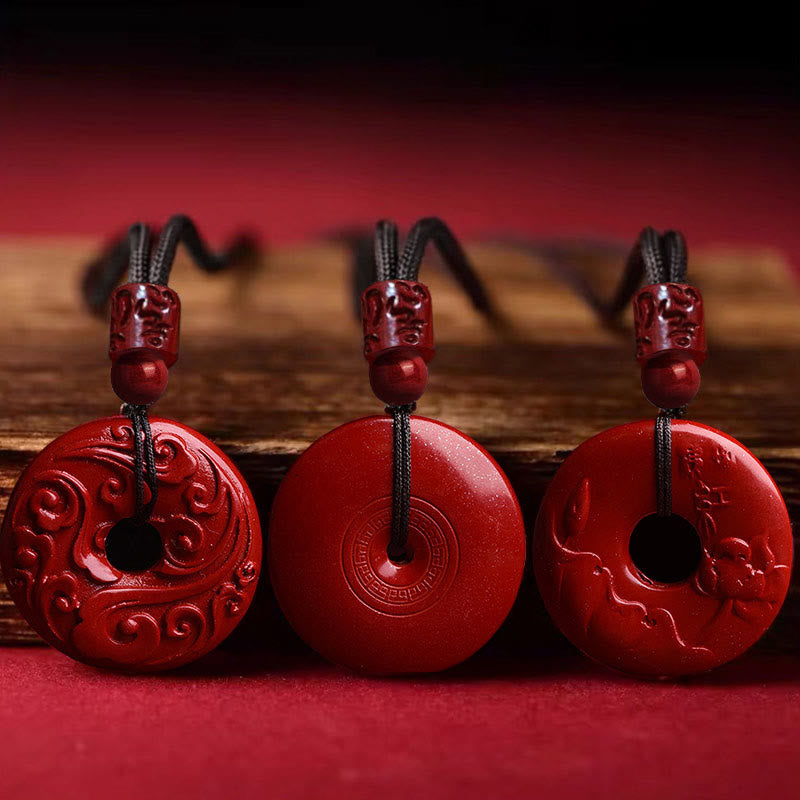 Fortune Jewel Natural Cinnabar Lotus Peace Buckle Blessing Necklace String Pendant