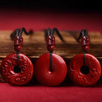 Fortune Jewel Natural Cinnabar Lotus Peace Buckle Blessing Necklace String Pendant
