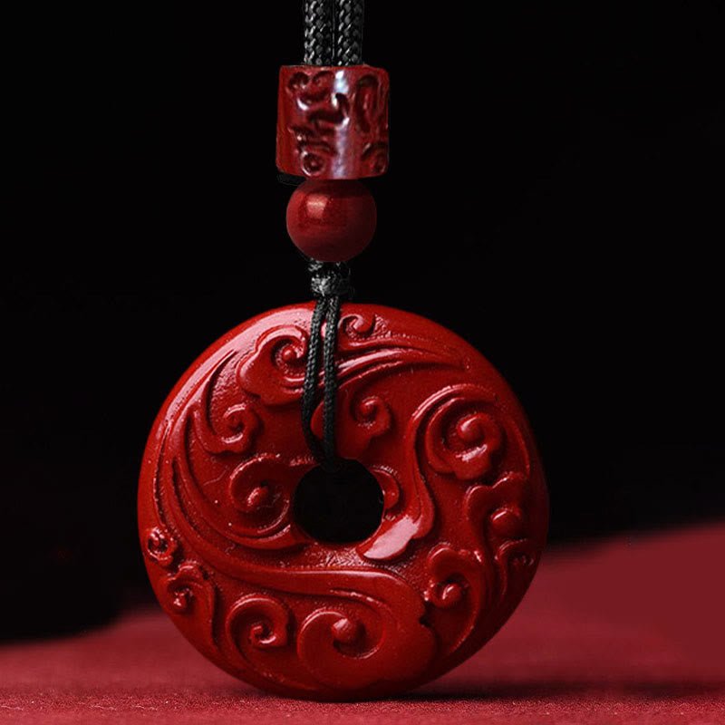 Fortune Jewel Natural Cinnabar Lotus Peace Buckle Blessing Necklace String Pendant