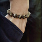 Fortune Jewel Vintage Distressed Knife Carving Pattern Copper Brass Beads Wealth Bracelet