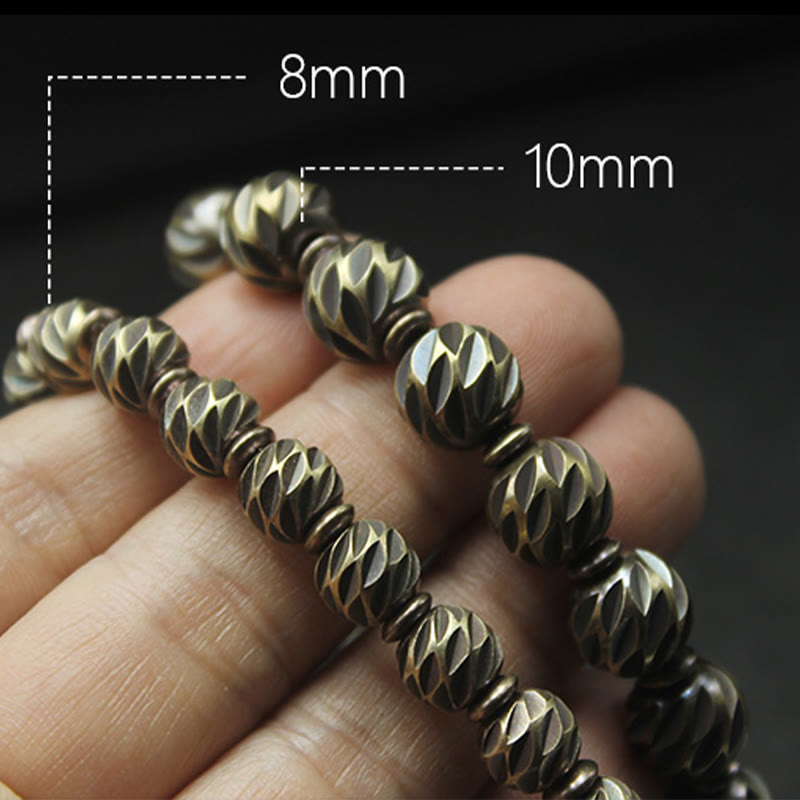 Fortune Jewel Vintage Distressed Knife Carving Pattern Copper Brass Beads Wealth Bracelet