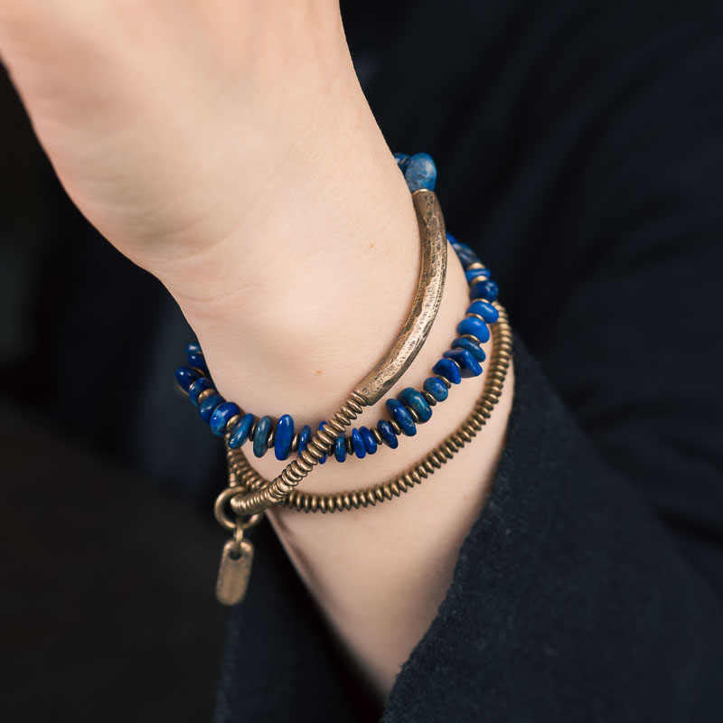 Fortune Jewel Irregular Shape Triple Wrap Lazurite Balance Bracelet