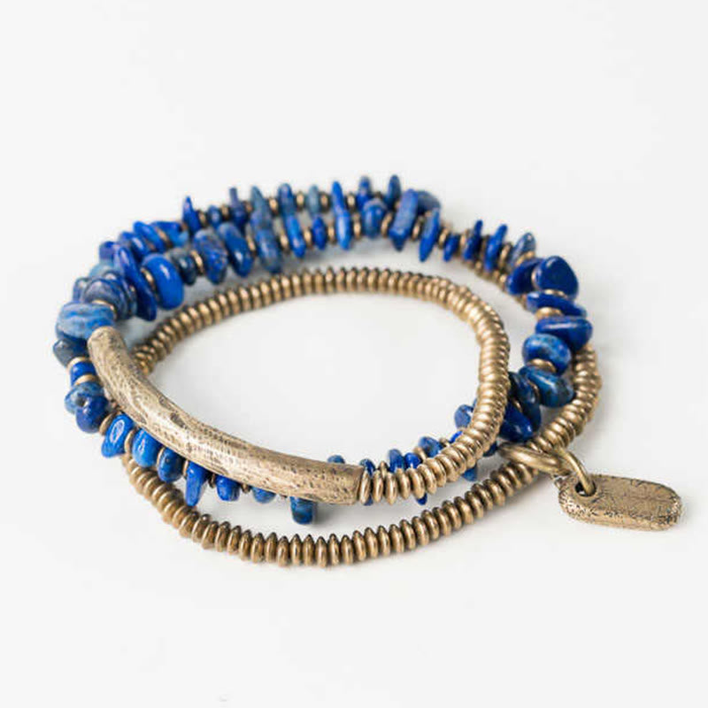 Fortune Jewel Irregular Shape Triple Wrap Lazurite Balance Bracelet