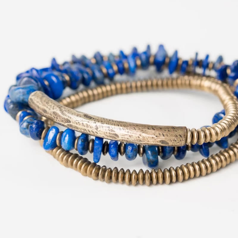 Fortune Jewel Irregular Shape Triple Wrap Lazurite Balance Bracelet