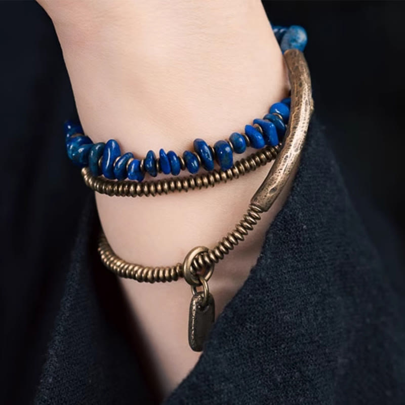 Fortune Jewel Irregular Shape Triple Wrap Lazurite Balance Bracelet