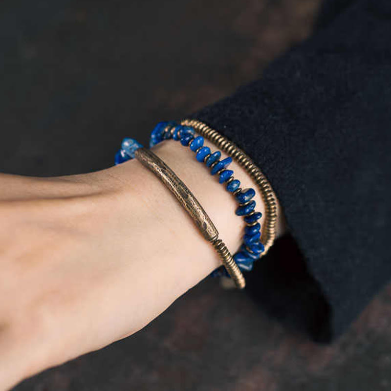 Fortune Jewel Irregular Shape Triple Wrap Lazurite Balance Bracelet