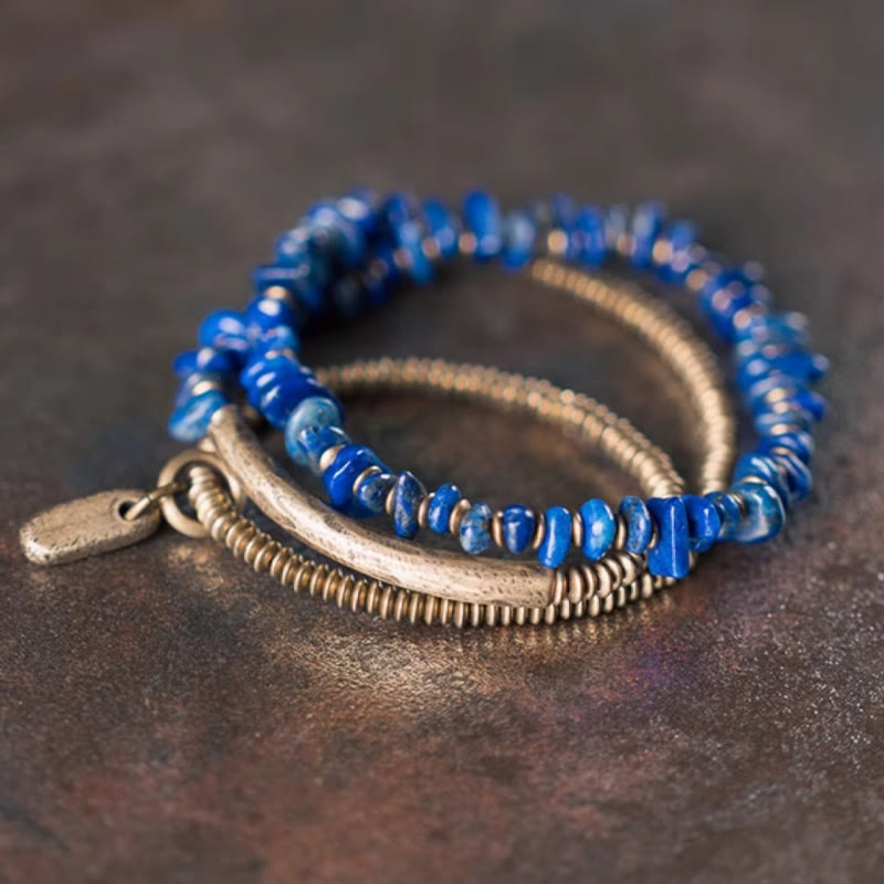 Fortune Jewel Irregular Shape Triple Wrap Lazurite Balance Bracelet