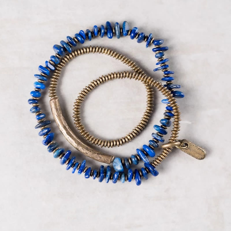Fortune Jewel Irregular Shape Triple Wrap Lazurite Balance Bracelet