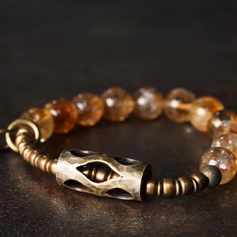Fortune Jewel Daily Retro 10mm Citrine Beads Protection Bracelet