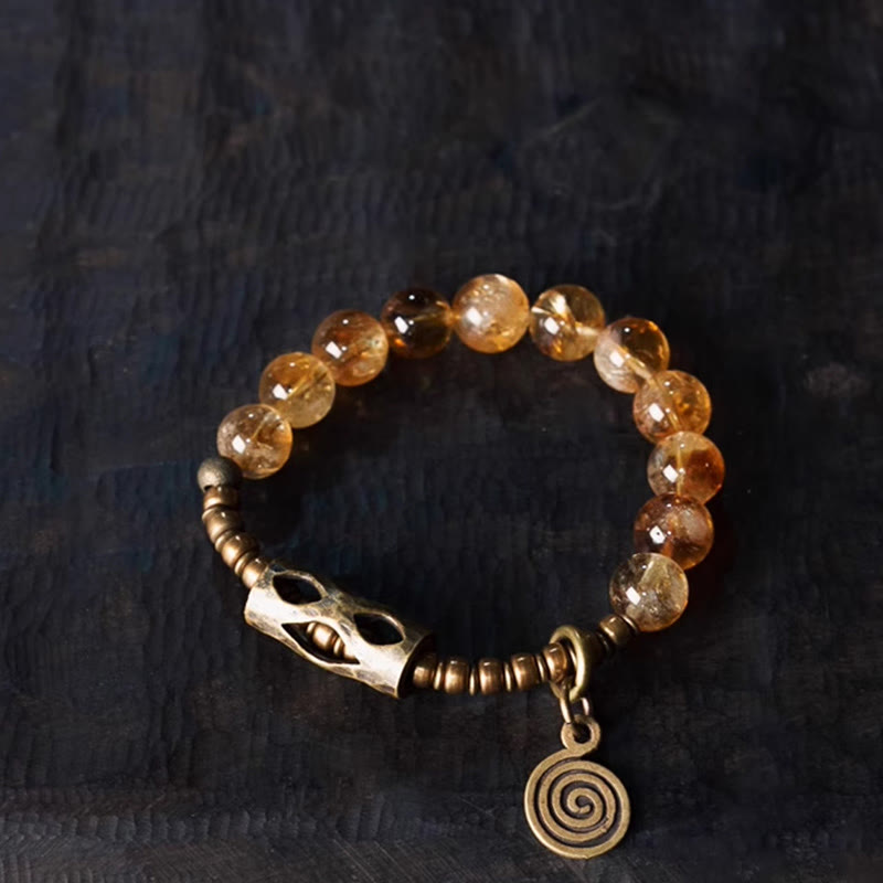 Fortune Jewel Daily Retro 10mm Citrine Beads Protection Bracelet