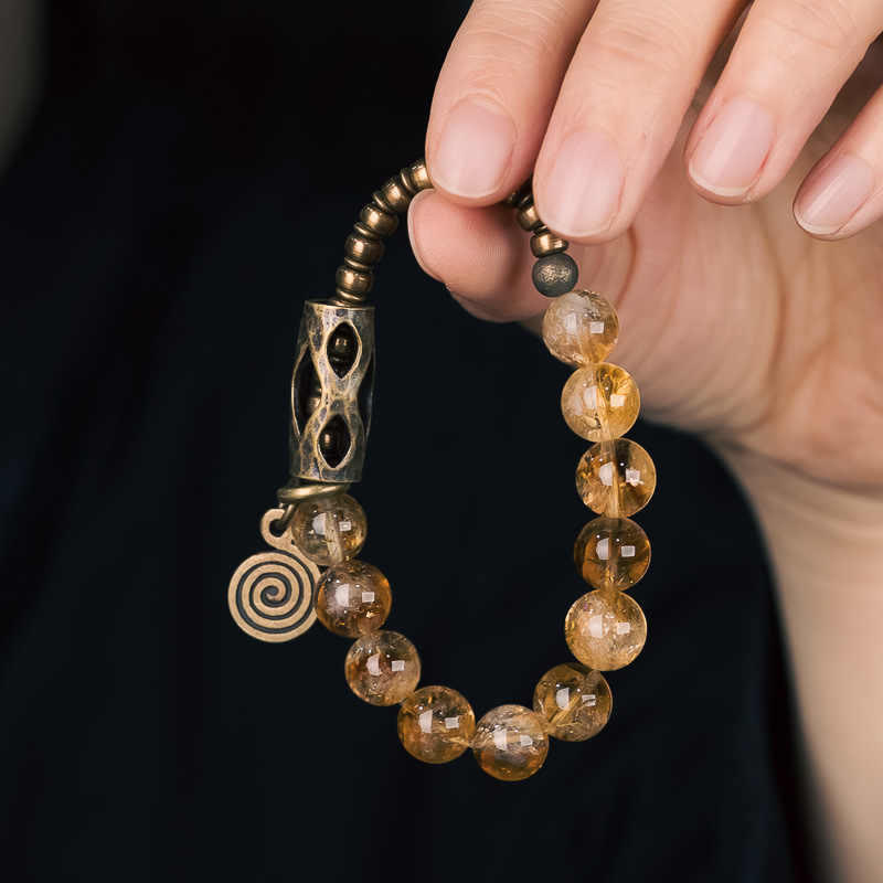 Fortune Jewel Daily Retro 10mm Citrine Beads Protection Bracelet