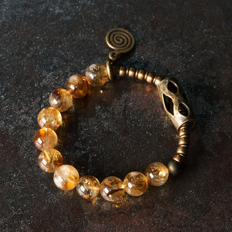 Fortune Jewel Daily Retro 10mm Citrine Beads Protection Bracelet