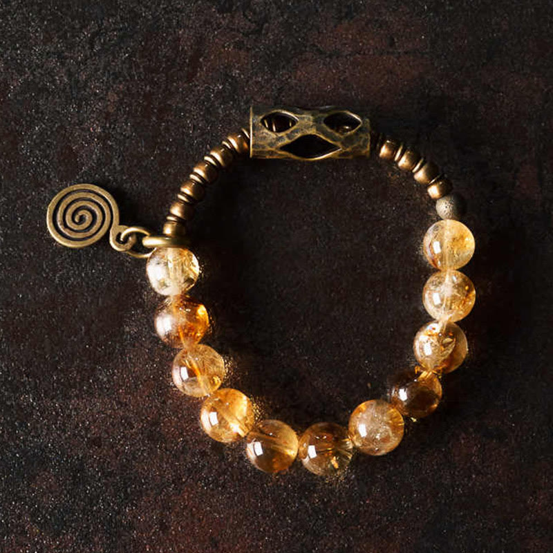 Fortune Jewel Daily Retro 10mm Citrine Beads Protection Bracelet