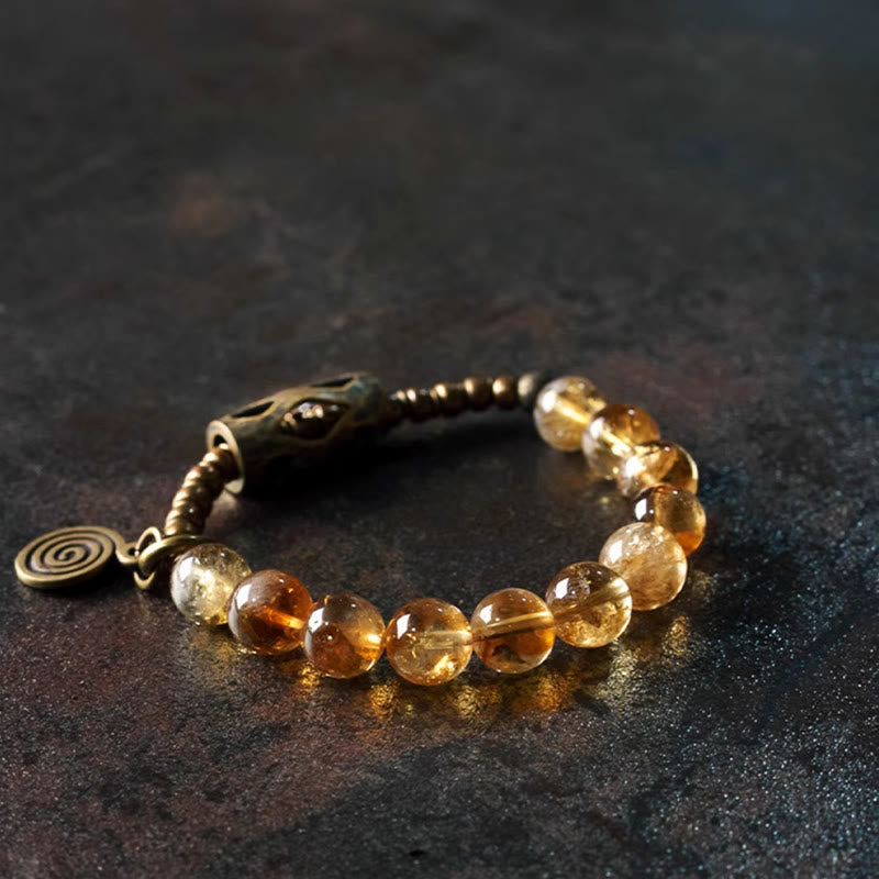 Fortune Jewel Daily Retro 10mm Citrine Beads Protection Bracelet